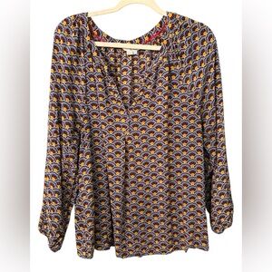 Boden Printed Long Sleeve Blouse UK 20 US 16 Vibrant Geometric Pattern